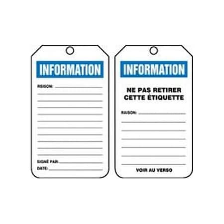 Accuform French Safety Tags, INFORMATION, 5.75in x 3.25in, RP-Plastic, 25PK FRTRS241PTP